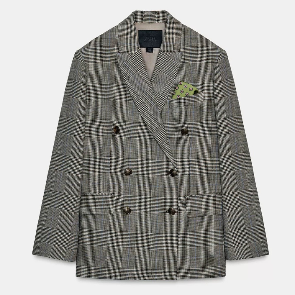 NEW! Zara Plaid Wool Oversized Blazer Size S